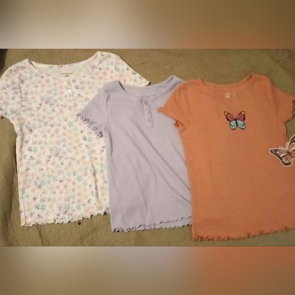 Lot of 3 girls Sz 10/12 short sleeve ribbed tops by Btween, 1 NWT & 2 NWOT